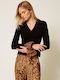 Women's Long Sleeve Sweater Animal Print Black