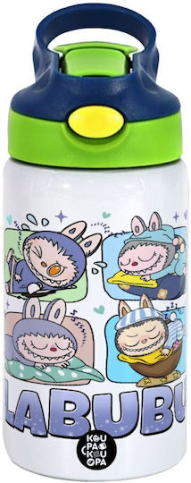 Koupakoupa Labubu Kinder Trinkflasche Rostfreier Stahl mit Stroh Weiß 350ml