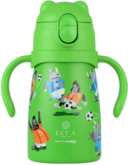 Estia Bubble Bottle Save The Aegean Неръждаема стомана Детска Бутилка За Вода Футбол Термос с Изскачаща Капачка Non Spill Jungle Kick 300ml