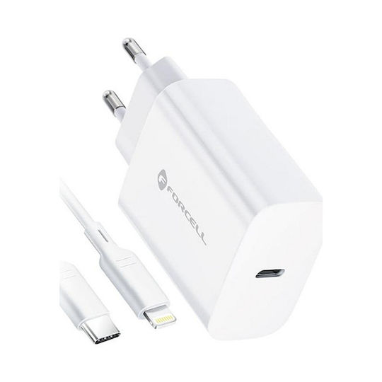 Forcell с USB-C порт и кабел USB-C - Lightning 20W Power Delivery / Quick Charge 4.0 Бял (F-Energy)