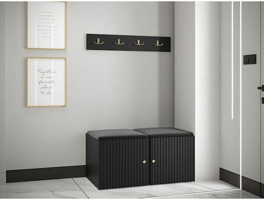 Hartford 384 Entry Furniture with Mirror & Hanger Black Velvet-Black Metal 84x44x42cm
