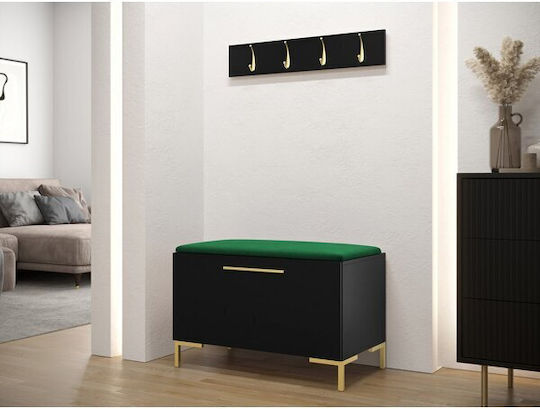 Tivsoa 108 Entry Furniture with Mirror & Hanger Black Velvet-Black Metal 84x44x52cm Tivsoa 108 Entry Furniture with Mirror & Hanger Black Velvet-Black Metal 84x44x52cm