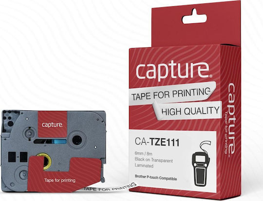 Capture Label Maker Tape 8m x 6mm in Black Colour Compatible with Brother TZe/TZ