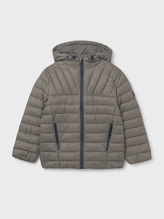 Kids Casual Long Jacket with Hood Stone