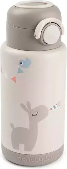 Done by Deer Kids Water Bottle Thermos Stainless Steel with Screw Cap Non Spill Beige 340ml