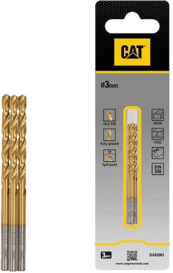 CAT Satz 3 Bohrer HSS Titan mit Zylindrischem Schaft für Metall και Holz