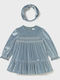Mädchenkleid Langärmelig Samt Set aus 2 mit Zubehör Hellblau