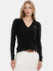 Women's Long Sleeve Sweater Woolen with V Neckline Black
