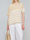 Women's Sweater Cotton with 3/4 Sleeve Striped Beige, White