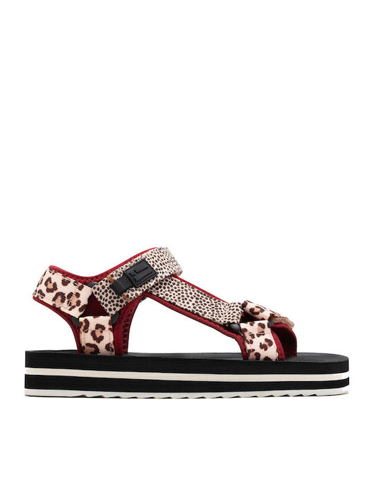 Flache Sandalen für Damen in Burgundisch Farbe