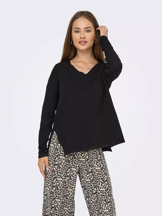 Only Life Women's Sweater with V Neckline Black