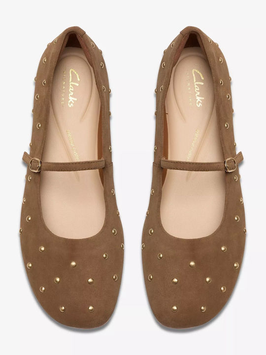 Livia Stud Wildleder Damen Ballerinas in Braun Farbe