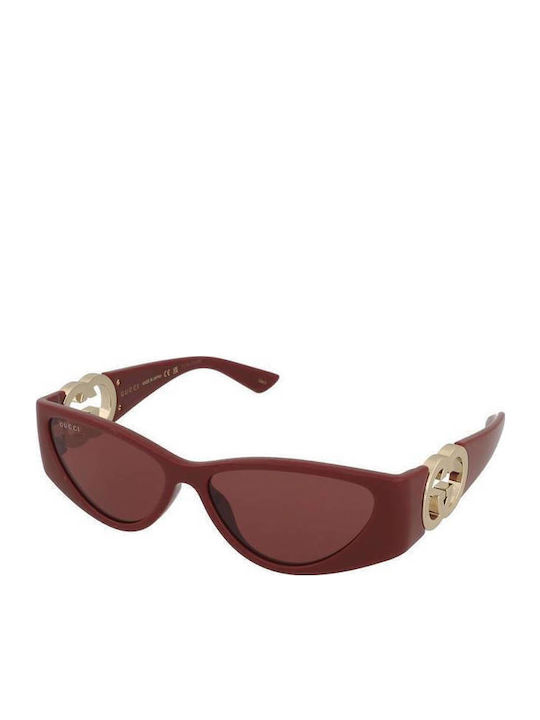Gucci Women's Sunglasses with Burgundy Plastic Frame and Red Lens GG1824S 003