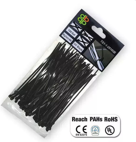 Black Plastic Strap 2.5 X 200mm 100pcs