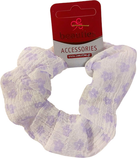 Handgemachtes Haargummi Scrunchies Weiß Lila Margeriten Ökologischer Stoff