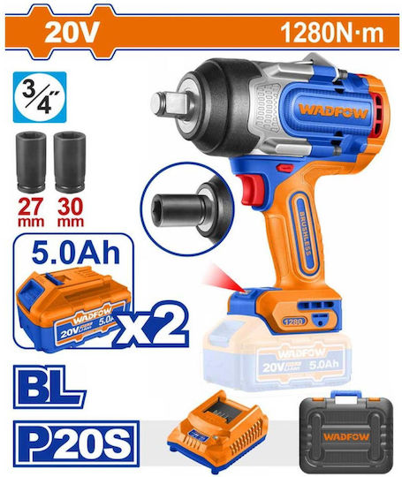 Wadfow WCD1B128E Brushless Μπουλονόκλειδο Μπαταρίας 20V 2x5Ah με Υποδοχή 3/4"