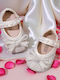 Kids Leather Ballerinas with Hoop & Loop Closure Ecru