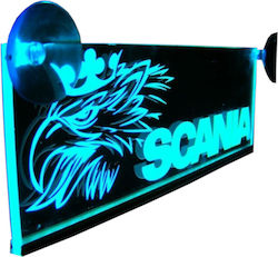 Decorative Laser Engraved Cabin Sign Blue Led 24v Scania 250mm90mm6mm Cable 15m Plug Lighter Socket