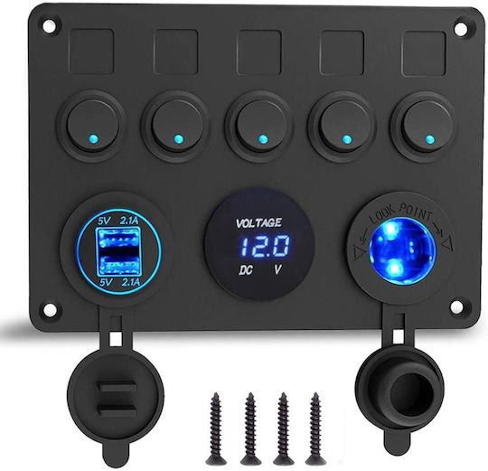 Ip65 Waterproof 12v/24v Toggle Switch Panel Dual Usb Charger Port 4.2a + Lighter Socket + Digital Voltmeter Display