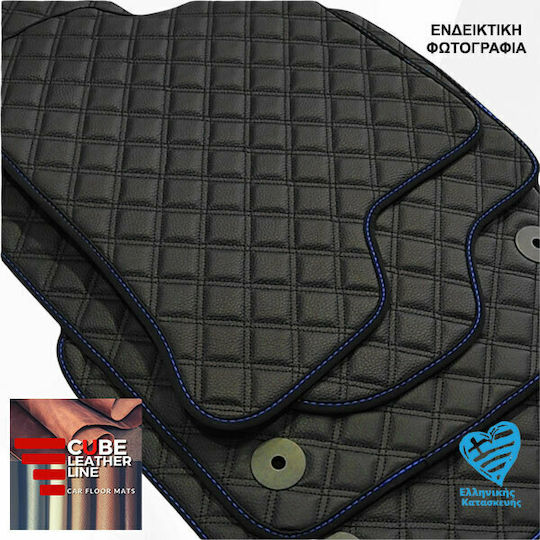 Covoare auto Ford Transit Courier 2014 Piele sintetica Cube Negru Albastru Cusături Perimetral Set 2 buc