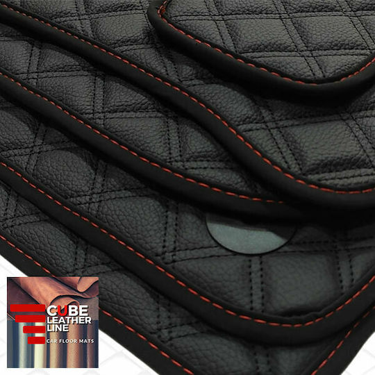 Fiat Strada 2013-2021 Auto Fußmatten Kunstleder Cube Schwarz Mit Rotem Ziernähten Fiat Satz 2 Stück
