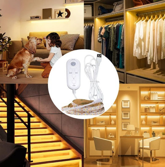 LED Strip USB 5V Warm White Light 3m with Motion Sensor, Power Supply & Remote Control