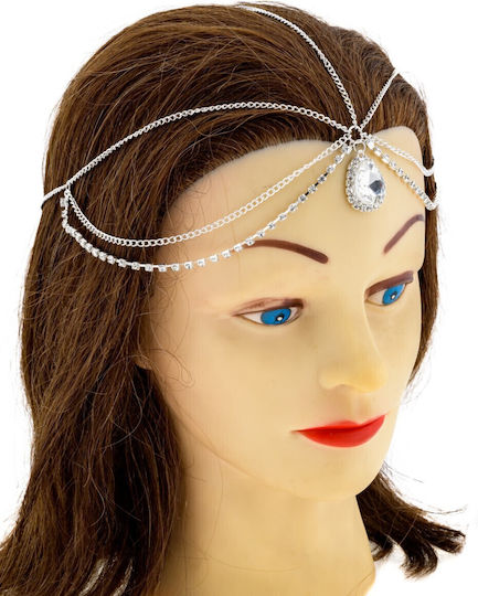 Bridal Chain Headband Large Tear Swarovski Silver Gold Silver