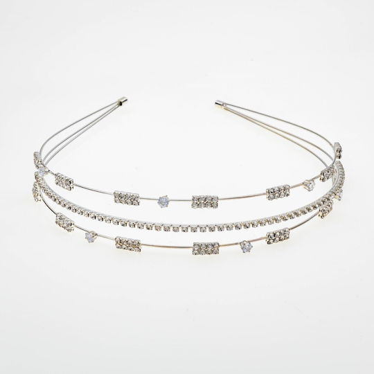 Metal Bridal Headband Gold Silver Decorated with Rhinestones 3 Designs-Silver