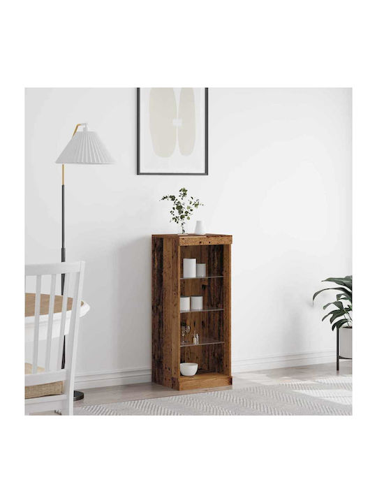 Living Room Display Cabinet Made of Particle Board with Window and Lighting Old Wood 41x37x100cm