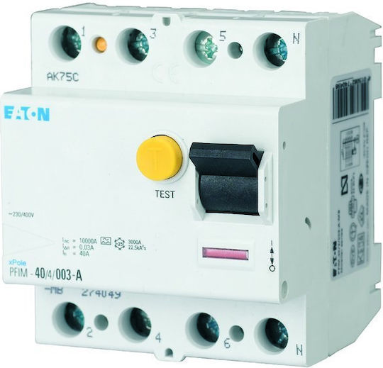Eaton Ρελέ Ράγας Διαρροής 25A Τετραπολικό με Τάση 400V