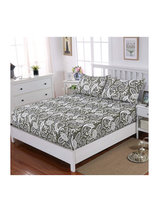 Casa Colori Sheet Double with Elastic 140x200+30cm. Paisly Brown Paisley