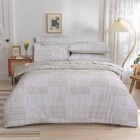 Casa Colori Set Cearșafuri Dublu cu Elastic 140x200+30cm. Loomy Bej 4buc