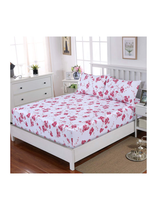 Casa Colori Cearșaf Dublu cu Elastic 140x200+30cm. Cherry Blossom Roz