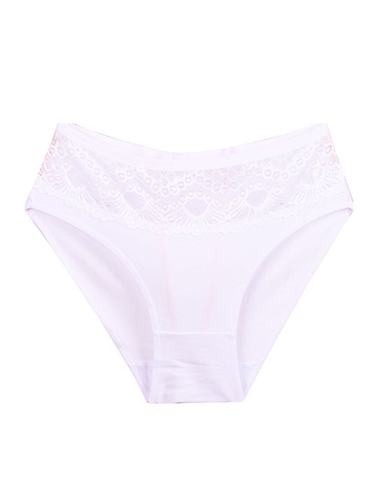 Plus Size Βαμβακερό Ψηλόμεσο Γυναικείο Slip Λευκό