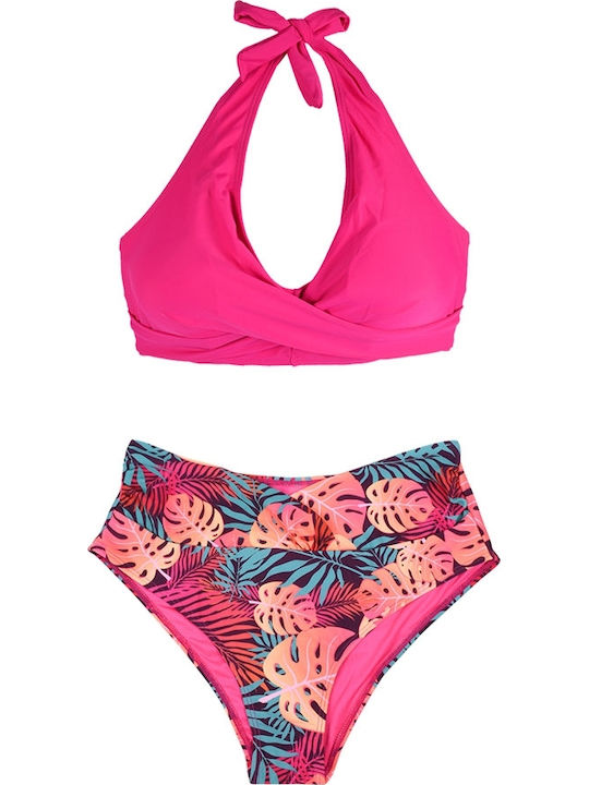Modern Ocean Set Bikini High Waist Floral Fuchsia