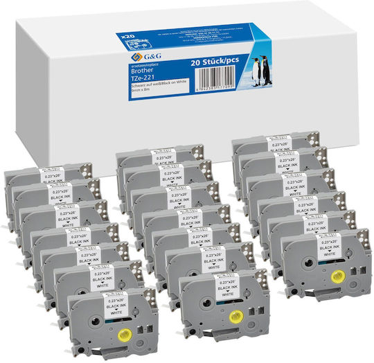 G&G G&G Label Maker Tape RL-B-T221P-BK/WT 20 Pieces Compatible with Brother TZe Tz