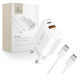 Tech-Protect с USB-A порт и USB-C порт и кабел USB-C - USB-C 30W Power Delivery / Quick Charge 3.0 Бял (NCA30)