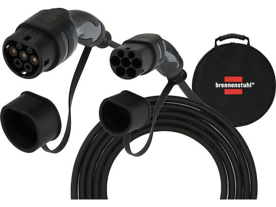 Brennenstuhl E-mobility Three-phase Cable Type 2 to Type 2 32A 22kW 5 Meters Carrying Case Black