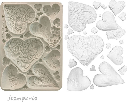 Silicone Mold A5 15×21cm Stamperia Alice In Christmas Simple Hearts