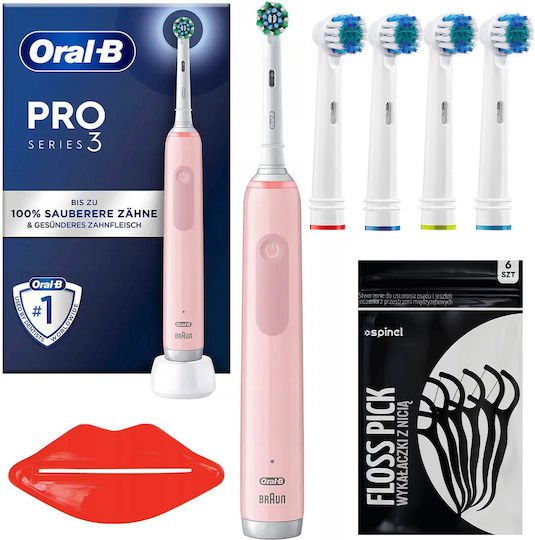 Oral-b Pro 3 3000 Cross Action Periuță de Dinți Electrică Roz + 4 Capete de Schimb + Accesorii