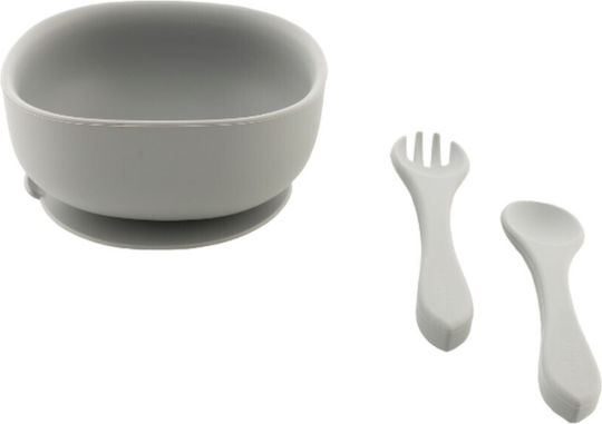 Zingies Feeding Set made of Silicone with Non-Slip Base Gray 3pcs for 6+ months