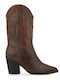 Leder Damen Cowboy-Stiefeletten mit hohem Absatz Tabac Braun