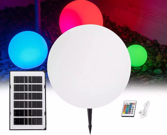 GloboStar Ηλιακό Φωτιστικό Δαπέδου Μπάλα 5W 400lm RGBW με Τηλεχειριστήριο IP54 3x35εκ.