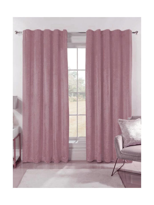 Κουρτίνα με Τρέσα Luxury Velour Ροζ 280x290εκ.