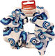 Handgemachtes Haargummi Scrunchies Weiß Runde Blaue Augen Griechenland