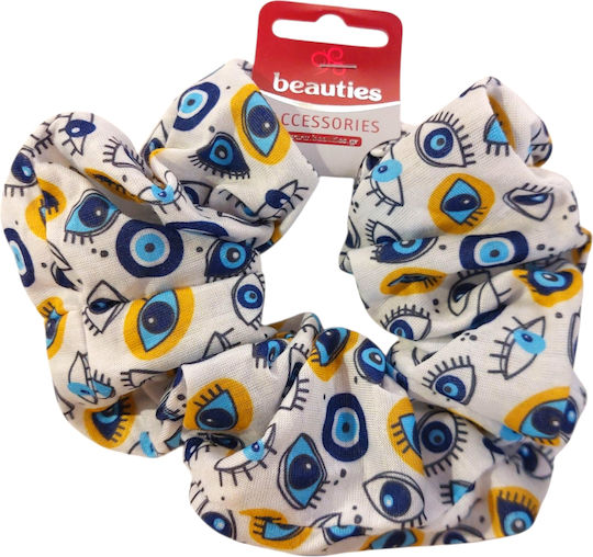Handmade Hair Scrunchies White Blue Yellow Light Blue Eyes Greek