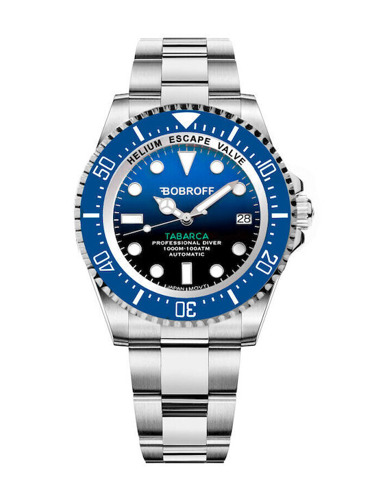Bobroff Ανδρικό Ρολόι 44mm Μπαταρίας με Ασημί Μεταλλικό Μπρασελέ