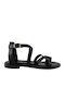 Sandals Leather Women's Flat Sandals in Black Color