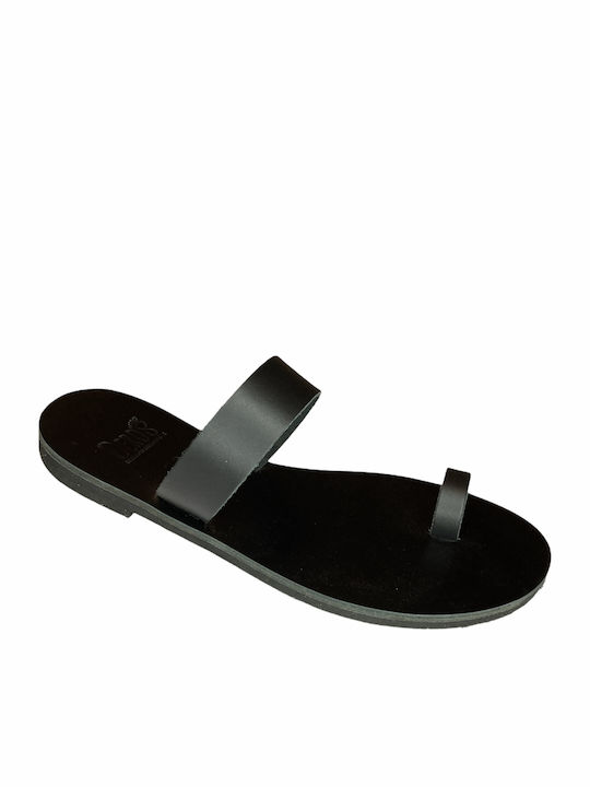 Greek Leather Women's Flat Sandals in Black Color 100%