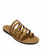 Greek Leather Women's Flat Sandals in Beige Color